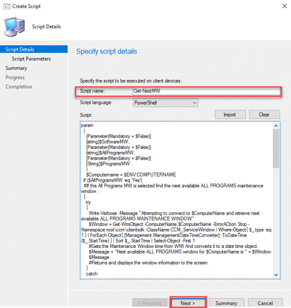 ConfigMgr 1802 - Using Run Scripts To Get Next Maintenance Window ...
