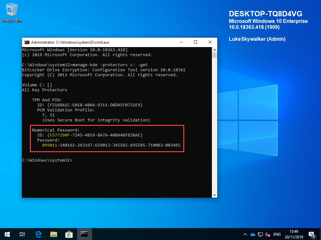 windows 10 bitlocker recovery