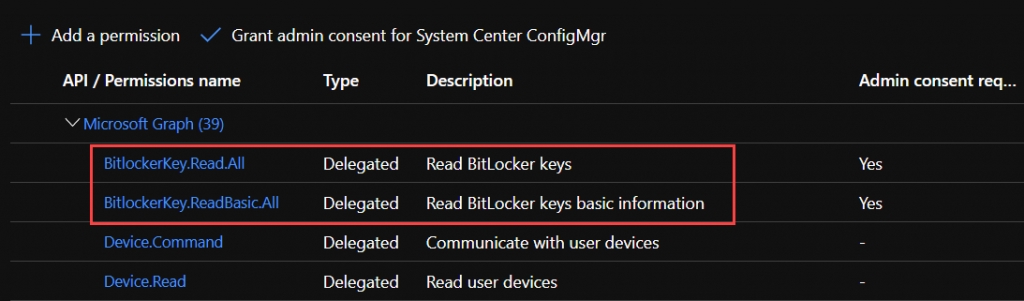 Delegated access permissions for bitlocker key retreival