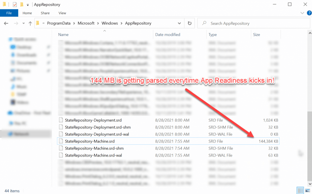 FSLogix slow sign-in caused by bloated StateRepository database used by App Readiness