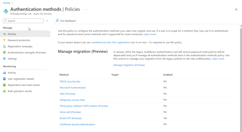 authentication methods policies blade