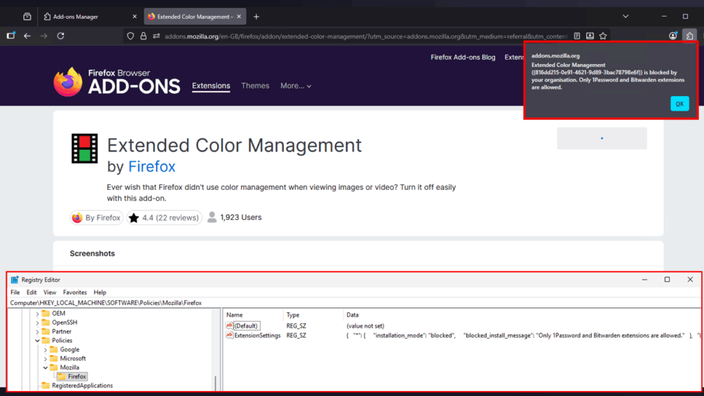 Firefox extension blocked by policy