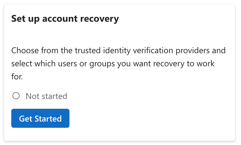 Account recovery Get started