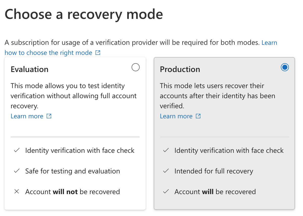 Choose a recovery mode for SSAR