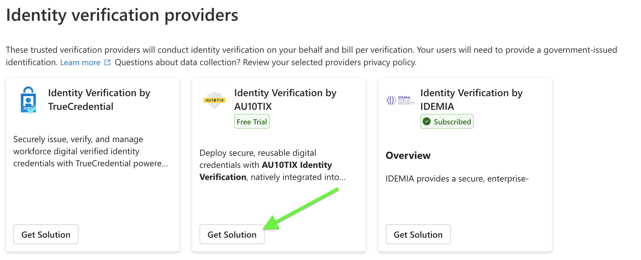 Selecting an identity verification provider for SSAR