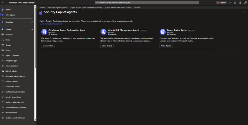 Entra admin center Agents