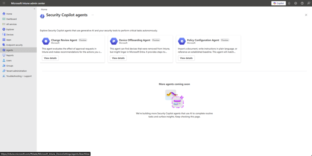Intune admin center Agents
