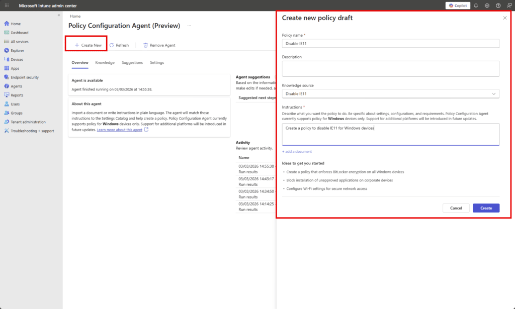 Create a policy draft