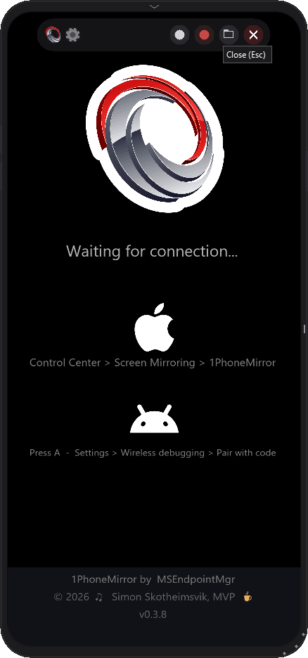 The 1PhoneMirror main screen