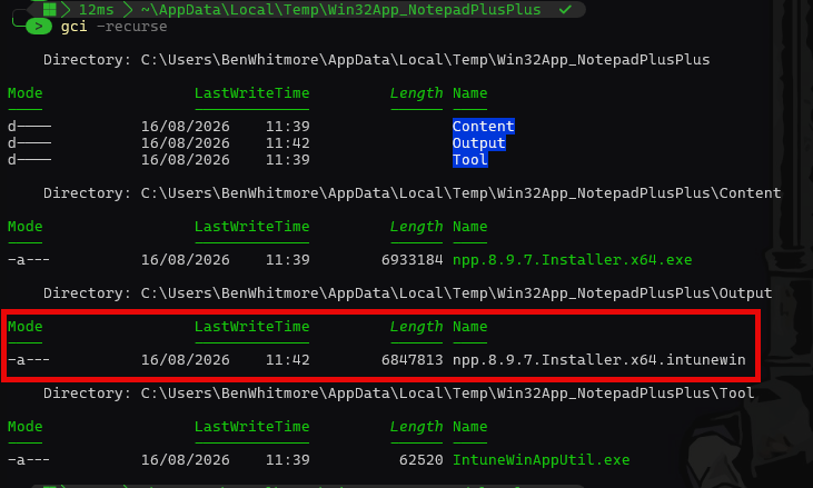intunewin files created