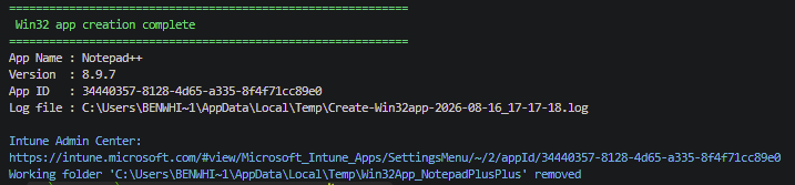 link to the app in the Intune admin center