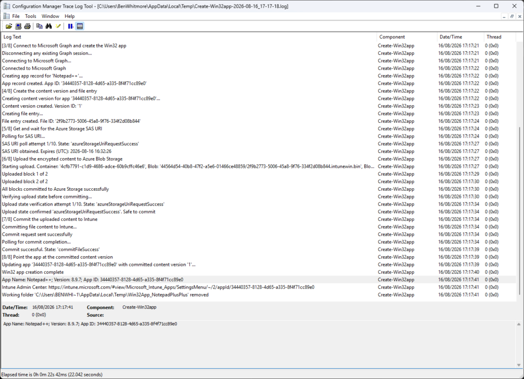cmtrace compatible log output